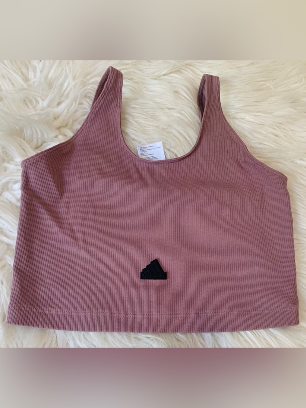 Adidas Ribbed Crop Tank Top Mauve Size Small